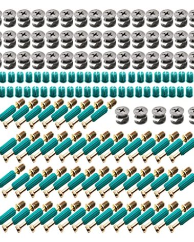 YUFANNET 50 Set 3-in-1 Furniture Connecting Hardware Cam Lock Fasteners Kit,Cam Fitting Pre-Inserted Nut and Eccentric Wheel with Dowels Cam Locks for Furniture Crib Cabinet Drawer Wardrobe Splicing