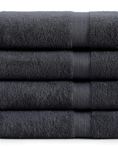 LANE LINEN Bath Towels 4 Pack (28"x54") - 100% Ring Spun Cotton Large Towel Set for Bathroom - Durable, Quick Drying, Soft & Absorbent Large Bath Towel Set - Perfect for Regular use - Black Towels