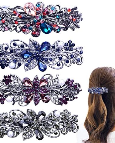 4 PCS Hair Barrettes for Women Ladies, Flower Crystal Rhinestones Barrette Pearl Spring Hair Clip Accessories Women Fashion Ponytail Holders Barrette for Daily Wear Mothers Day present
