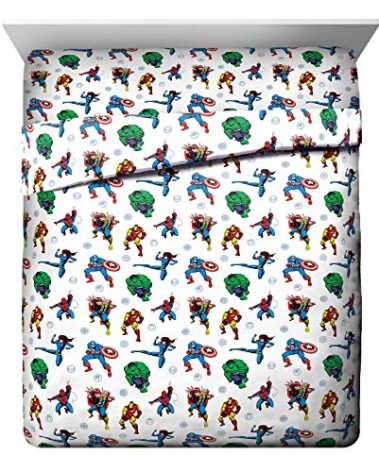 Jay Franco Kids Sheet Set with Fitted, Flat Sheets & Pillow Cover - Ultra-Soft Bedding with Pillowcase for Room Decor, White - Avengers, 4 Piece Queen