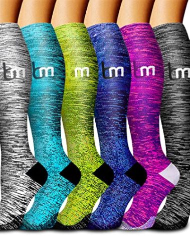 Bluemaple 6 Pack Copper Compression Socks for Women and Men Circulation-Best Support for Medical, Running,Nursing,Athletic