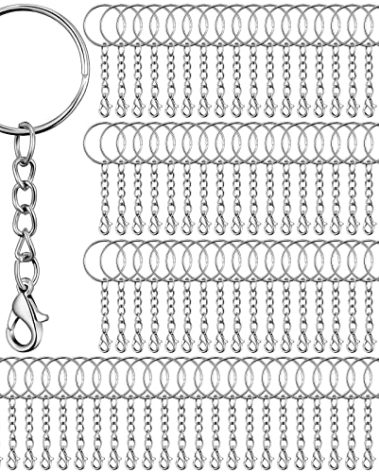Sasylvia 100 Pcs Keychain Rings with Chain Key Chain Making Kit Include Split Keyring Open Jump Rings Lobster Clasp for Crafts Jewelry Making Supplies Silver