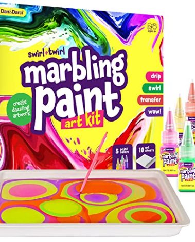 Dan&Darci Marbling Paint Art Kit for Kids - Arts & Crafts Gifts for Girls & Boys Ages 6-12 Years Old - Craft Kits Set - Gift Ideas Activities Toys Age 6 7 8 9 10 Year Olds - Marble Painting Sets