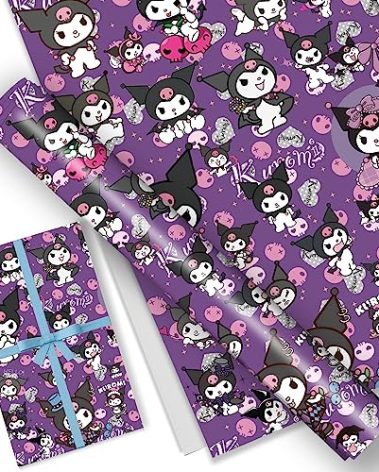EYQQM Pack of 5 Gift Wrapping Paper 20" x 30" Kraft Paper Sheets Premium Birthday Wrapping Paper Set for Kids, Party Storage Festive Decoration (Purple Bunny)