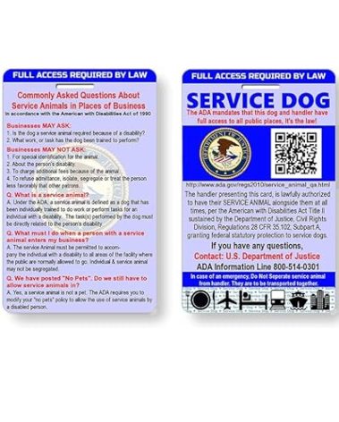 Just 4 Paws Service Dog ID Information Card | Includes Registration to U S Service Dogs Registry