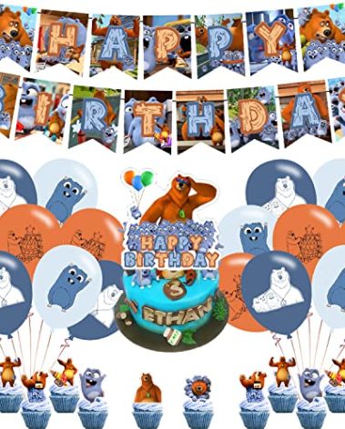 Grizzy and the Lemmings Birthday Party Decorations,Cartoon Grizzy Party Supplies for Kids Adults with Birthday Banner Cake Topper Cupcake Toppers Balloons for Cartoon Grizzy and the Lemming