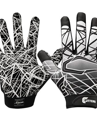 Cutters Football Gloves - Game Day Football Receiver Gloves with High Tack Silicone Grip, Superior Support and Protection - Black and White - Adult-Large