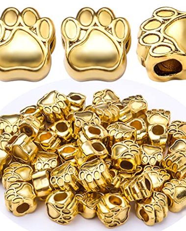 50pcs Antique Gold Dog Paw Prints Spacers Beads Alloy Animal Bear Cat Footprint Beads Vintage Loose Beads with 4.8 mm Large Hole for European Charm Bracelet Crafts Jewelry Making Accessory