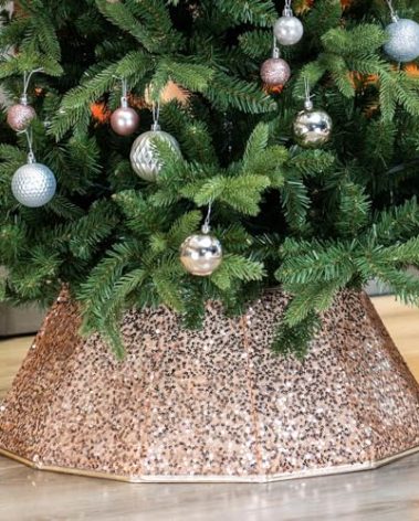 HarcoHome Dazzling Christmas Tree Collar, 26" D Foldable Sequin Christmas Tree Skirt, Handmade Xmas Tree Stand Base Cover for Christmas Tree Decoration (Rose Gold, Diamond)