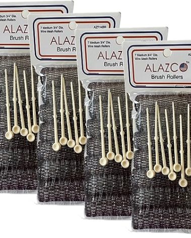 ALAZCO 28 pc Vintage Style Hair Roller Medium BRUSH ROLLERS & PINS Mesh Hair Curlers With Bristles 2.5"x 3/4", with Flexible Locking Pins
