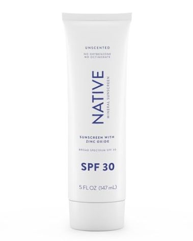 Native Sunscreen SPF 30, Zinc Oxide Dermatologist Tested Suitable for Sensitive Skin & Hawaii Compliant, 5 Ounces | Unscented Sun Protection Lotion, Lightweight & Smooth