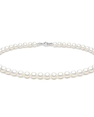 Zeffy Pearl Necklace for Men, 6mm White Beaded Necklace Faux Pearl Choker Necklace Trendy Jewelry Gifts for Men Women