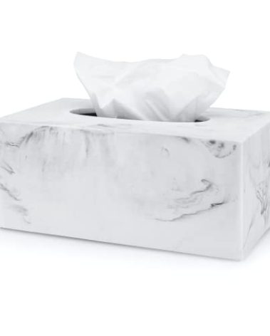 Essentra Home Rectangular Tissue Box Cover, White Marble Heavy Facial Tissue Holder – Blanc Collection