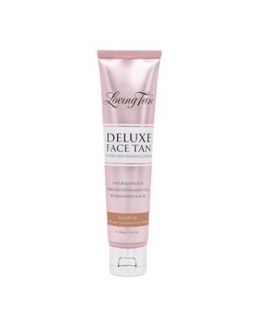 Loving Tan Deluxe Face Self Tanner, Medium - Streak Free, Natural, Professional Quality Sunless Tanning - 10+ Face Self Tanner Applications per Bottle, Cruelty Free, Naturally Derived DHA - 1.6 Fl Oz
