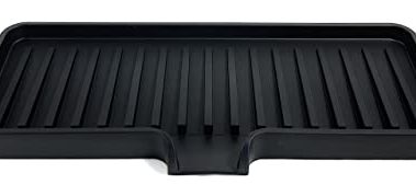 Happitasa Silicone Soap Dish Tray and Sponge Holder with Drain Chute | Bathroom and Kitchen Sink Organizer Caddy (Black, 9"x3.5", 5.6 Ounces)