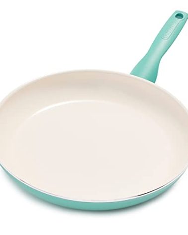 GreenPan Rio Healthy Ceramic Nonstick 12" Frying Pan Skillet, PFAS-Free, Dishwasher Safe, Turquoise