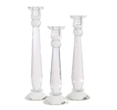 Crystal Candlesticks — by Alice Lane Home Collection — Set of 3 — Decorative Candle Holders — Classic Design for Weddings, Dining and Party — Timeless Home Decor — for Tapered Candles — Size S, M & L