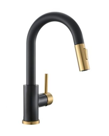 CENOSA Modern Bar Sink Faucet for Kitchen Sink Single Handle with Pull Out Sprayer Hot and Cold Prep Sink Faucet Black and Gold