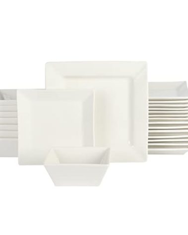 Gibson Home Zen Buffet Hard Square Porcelain Chip and Scratch Resistant Dinnerware Set, White, Service for 8 (24pcs)