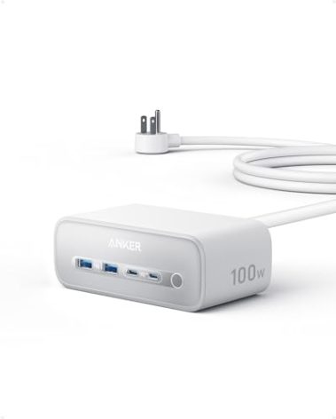 Anker Nano Charging Station(100W Max), 7-in-1 USB C Power Strip for iPhone 16/15/14 and MacBook Air/Pro, 5ft Thin Cord,3AC, 2USB A,2USB C,Power Delivery Desktop Accessory for Home&Office(White)