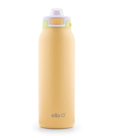 Ello Pop & Fill 32oz Stainless Steel Water Bottle with Quick Fill Technology, Double Walled and Vacuum Insulated Metal, Leak Proof Locking Lid, Sip and Chug, Reusable, BPA Free, Sunset Meadow