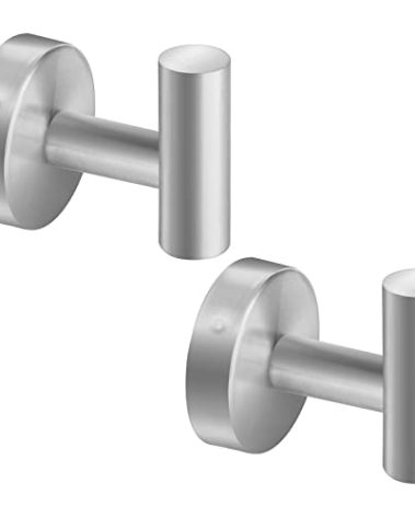 Augegel Towel Hooks, SUS 304 Stainless Steel Hooks, Heavy Duty Door Hanger Towel Robe Clothes Cabinet Closet Sponges Hook for Bathroom Kitchen Garage Gotel (Brushed Nickel, 2 Pcs)