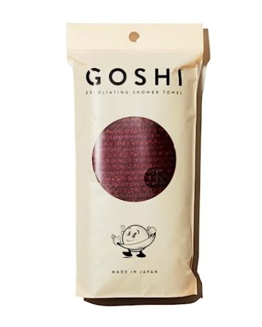 GOSHI Exfoliating Shower Towel - Rip-Resistant Exfoliating Washcloth for All Skin Types - Brick Red - Made in Japan