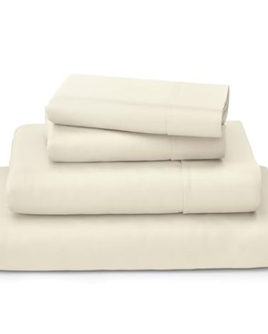 Cosy House Collection Luxury Bamboo Sheets - Blend of Rayon Derived from Bamboo - Cooling & Breathable, Silky Soft, 16-Inch Deep Pockets - 4-Piece Bedding Set - Queen, Cream