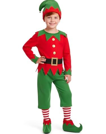 Soyoekbt Boys Holiday Elf Costume for Kids Christmas Elf Outfit (9-10 Years)