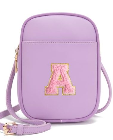 Viverte Toddler Purse Initial Crossbody Bags for Girls 3 Pockets PU Leather Cross Body Bag Crossbody Purse Handbag Personalized Preppy Teen Girl Gifts Trendy Stuff (Lavender A)