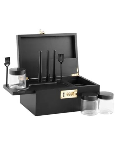 FAITIO Bamboo Storage Box with Combination Lock - Decorative Wooden Organizer for Privacy Storage, Locking Storage Box with Sliding Tray/Jars/Brushes - Gift-Ready Home & Office Locking Box