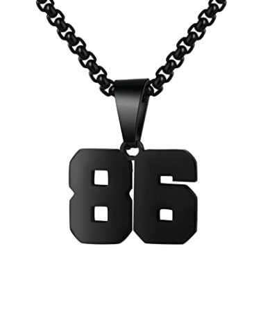Susook Number Necklace for Boy Black Athletes Number Stainless Steel Chain 00-99 Number Charm Pendant Personalized Sports Jewelry for Men Basketball Baseball Football(86) Over 18 years old