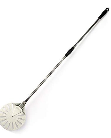 Komista Turning Pizza Peel for Brick Oven,9" Stainless Steel Small Round Perforated Pizza Paddle with 47" Long Handle…