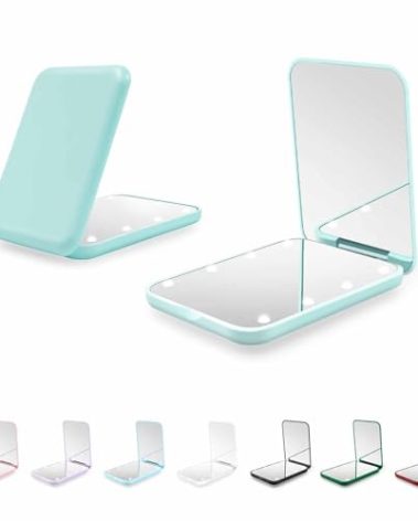 Kakuje Compact Mirror, 1X/3X Magnification LED Pocket Mirror with Nternal BIattery, Mini Mirror for Purse, Pocket,Travel and Present (Mint Green)