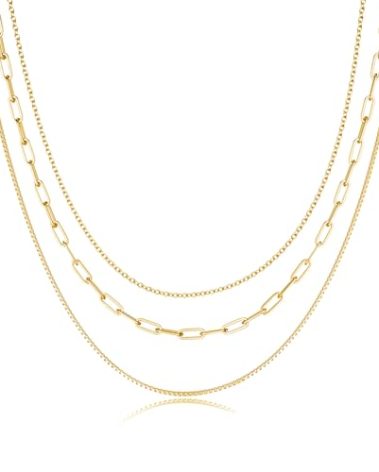 Freekiss Gold Layered Necklaces for Women,Gold Paperclip Link Thin 14k Gold Box Chain Necklace,Layering Necklaces Gold Jewelry Gift for Women