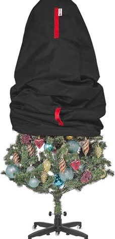 Upright Christmas Tree Storage Bag - Fits 3 Ft Artificial Xmas & Topiary Tree, Vertical Holiday Cover, Durable, Dustproof & Easy-Use Xmas Storage, Black