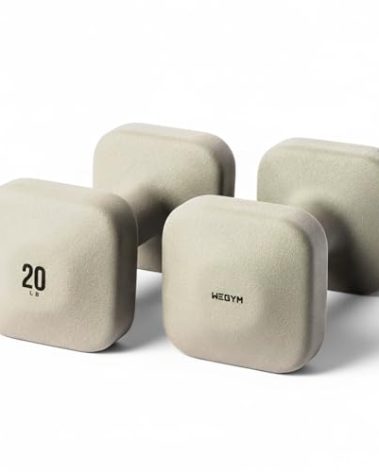 WeGym SafeGrip Square Dumbbells with Anti Slip Handles, Aesthetic Free Weights for Home Workouts, Stable Design Prevents Rolling during Floor Exercises (20LB, Pair Sandstone)