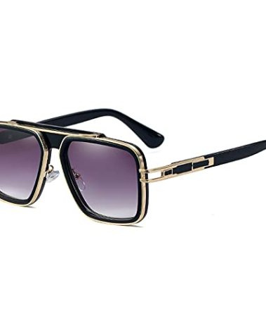 Freckles Mark Trendy Retro Sunglasses for Men Women Classic Stark Vintage Shades 70s Italian Fashion Square Metal Glasses (Grey/Black, 56)