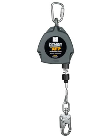 AFP Demon 20 FT Single Leg Self-Retracting Lifeline Cable Retractable | Steel Locking Snap Hook | Safety Yoyo | Fall Protection Arrest Limiter | Construction Industrial | OSHA & ANSI Rated SRL