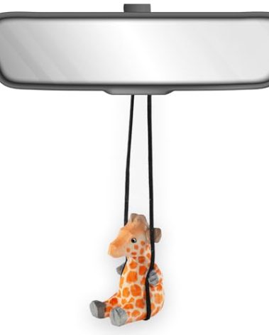 VIPbuy Handmade Wooden Swinging Giraffe Car Hanging Ornament - Cute Hand Carved Painted Wood Giraffe Figurine Car Mirror Hanging Accessories Decor Gifts