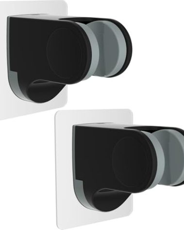Hibbent 2 Pack Shower Head Holder - Strong Adhesive Wall Mount, Height Adjustable, No Drilling - Matte Black