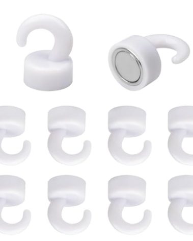 NogmeTaa Small Magnetic Hooks for Refrigerator, Mini Magnetic Hooks for Cruise Cabins, Magnet Hook for Kitchen, Classroom, and Office - Pack of 10 (White)