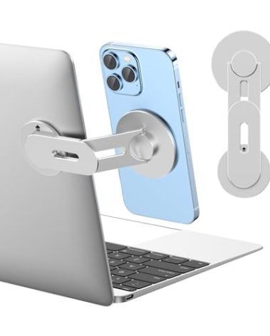 MAGDIGITEH Magnetic Phone Holder for Laptop for MagSafe for iPhone 17/16/15/14/13/12 & All Phones, 180°Adjustable Phone Side Mount for Monitors, Phone Mount for Tesla (Silver)