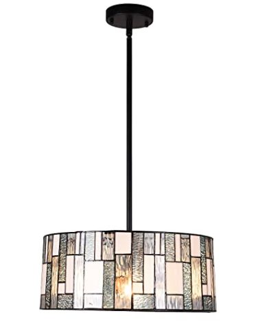 ARTZONE Tiffany Pendant Light, 16" Wide Modern Style Stained Glass Round Hanging Lamp for Kitchen Island, Dining Room, Foyer