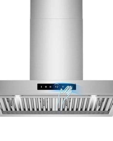 30 inch Range Hood Wall Mount, 1200 CFM with 4-Speed Gesture Sensing & Touch Control, Stainless Steel Ducted Kitchen Stove Vent Hoods with 2 LED Lights, Time Setting, Dishwasher-Safe Baffle Filters