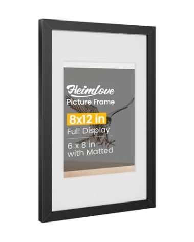 8x12 Black Picture Frame,Photo Frame Display Pictures 6x8 with Mat or 8x12 Without Mat,Picture Frames 8 x 12 with HD Plexiglass,for Postcard Diploma Poster Collage for Tabletop or Wall Mounted