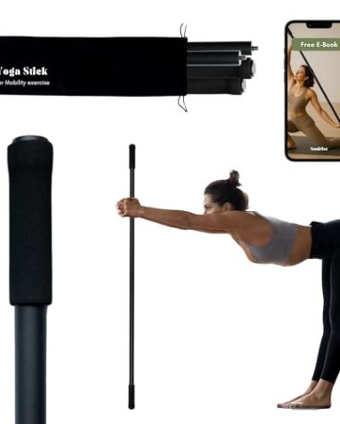 Yoga Stick for Mobility Exercise, Stretching, Pilates, Physical therapy, Fitness and other Workout - Adjustable 5 ft Pole will fix Posture, Stretch, Balance and Flexibility Training - Incl free E-book