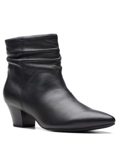 Clarks Women's Teresa Skip Ankle Boot, Black Leather, 7.5 Wide US