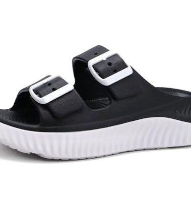 KuaiLu Womens Recovery Sandals Comfortable Plantar Fasciitis Arch Support Ladies Orthopedic Sport Slides Open Toe Slip On Thick Athletic Cushion Slippers Summer Pool Beach Walking Shoes Black Size 9