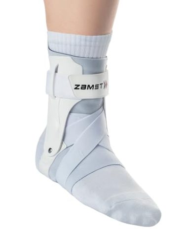 Zamst A2-DX Sports Ankle Brace with Protective Guards For High Ankle Sprains and Chronic Ankle Instability-for Basketball, Volleyball, Lacrosse, Football-White, Left, Medium